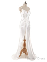 Gorgeous Beach Wedding Dresses Mermaid Sleeveless Evening Dresses V Neck Straps Split Ivory Bridal Gown With Court Train